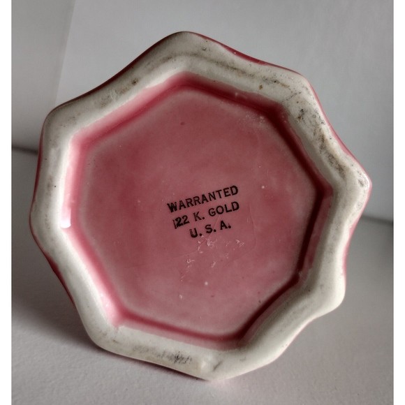 Pink Ceramic Tree Trunk 22K Gold Trim Squirrel & Leaf Design Flower Bud Vase - Picture 5 of 6